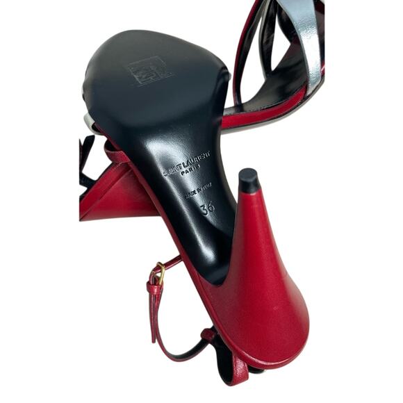 Saint Laurent Calfskin Kristen 95 Sandal Heels 36 Red Multicolor NEW Size 6 - Picture 3 of 7